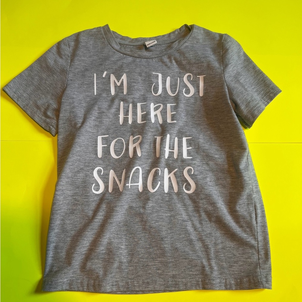 Gray Kids T-Shirt - "I'm Just Here for the Snacks"